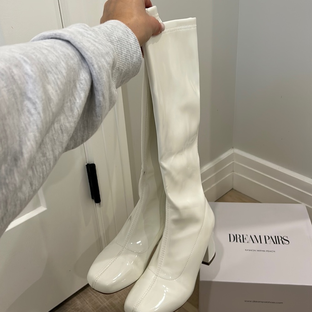 White Tall Patent Leather Boots
